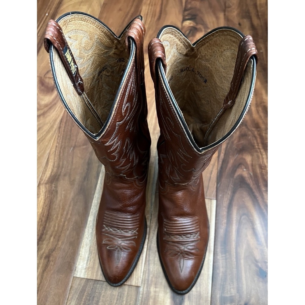 Vintage Dan Post Marlboro Western Cowboy Boots Mens Size 8 D Brown Leather